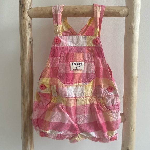 Oshkosh Girl Pink Plaid Overalls - Picture 2 of 3